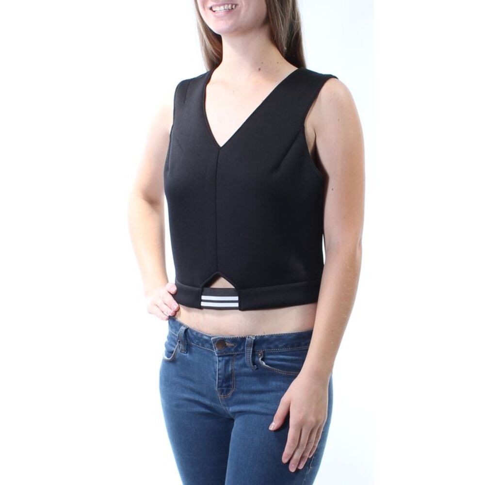 KIIND OF Womens Black Cut Out Sleeveless V Neck Crop Top Size: M
